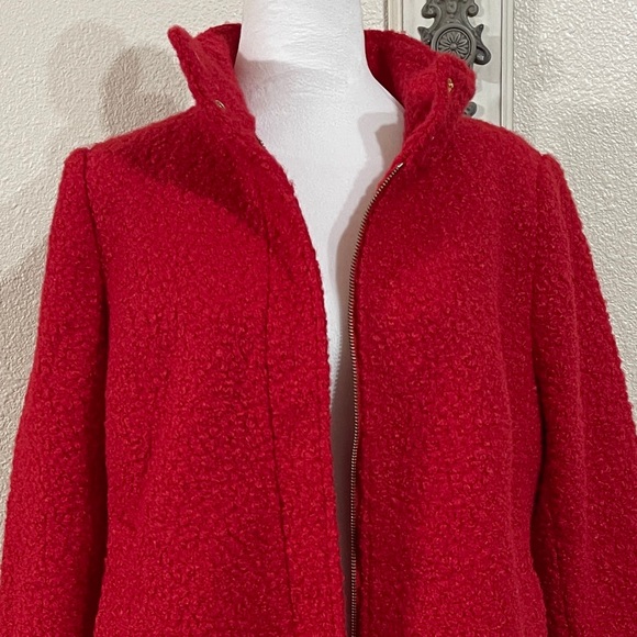 LOFT Petites Red Bouclé Zip Coat (MP / Medium Petite) NWT - Picture 3 of 7